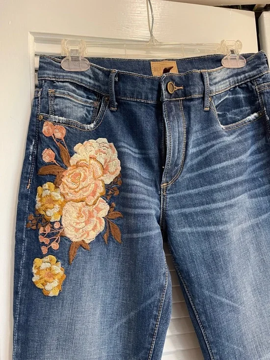 DRIFTWOOD Dark Blue Flare Jeans with Floral Embroidery - Picture 2 of 7